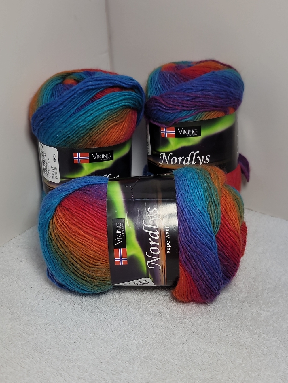 Viking Nordlys Multicolor Wool Yarn - Rainbow Colorway 3 Skeins NWT